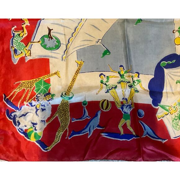 Vintage Rare Ringling Bros. Barnum & Bailey Pure Silk Linbro Scarf 28in x 28in - Picture 8 of 10